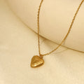 Engraved Texture Pendant Necklace 18K Gold Plated Stainless Steel Irregular Heart Design Clavicle Chain for Women Stylish