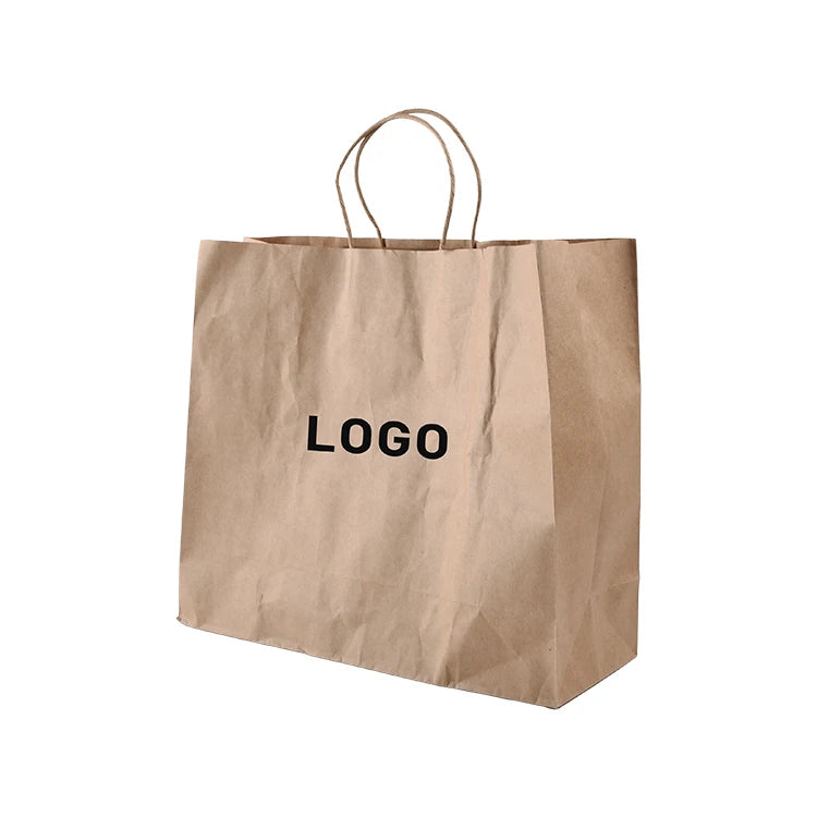Custom Biodegradable Brown Paper Bag with Handle Kraft Paper Shopping Bag for Food Pizza Salad Jelly Pet Food