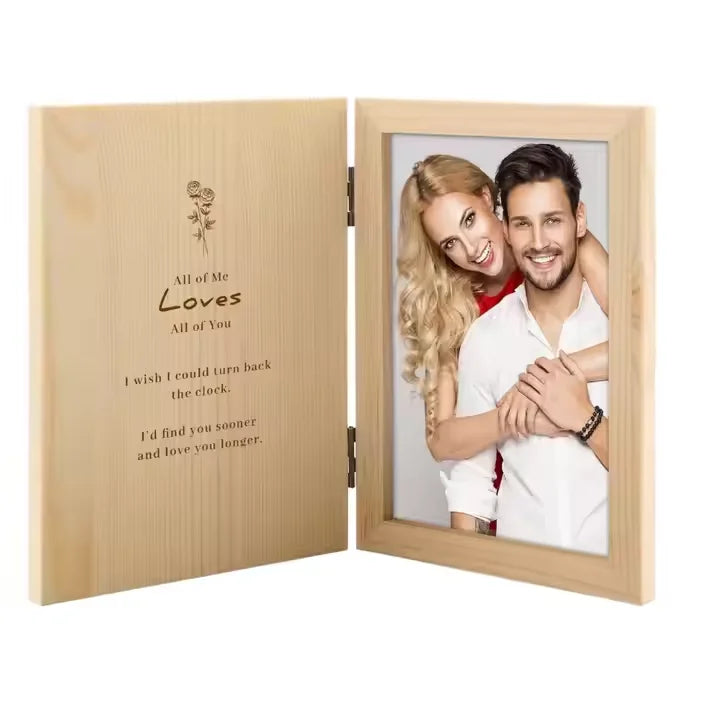 Wooden Shadow Box Frame 4x6 - Hinged Double Glass Display for Photos Tickets Souvenirs - Wall or Tabletop