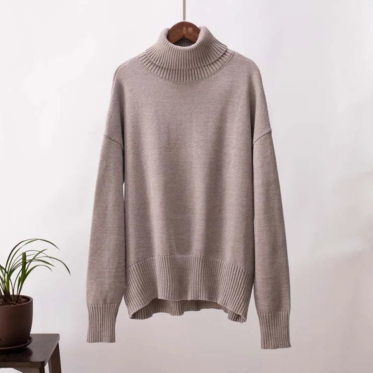 2025 Cross-Border Women's Solid Turtleneck Sweater - EU/US Autumn Winter Loose Pullover Knitwear-3