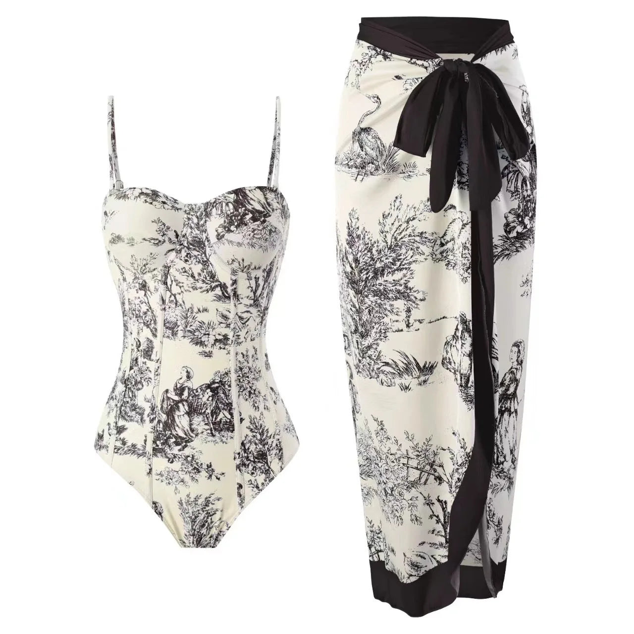 Summer 4 Colors Bathing Suit Floral Print Twoce Swimsuit Women Swimwear With Skirt