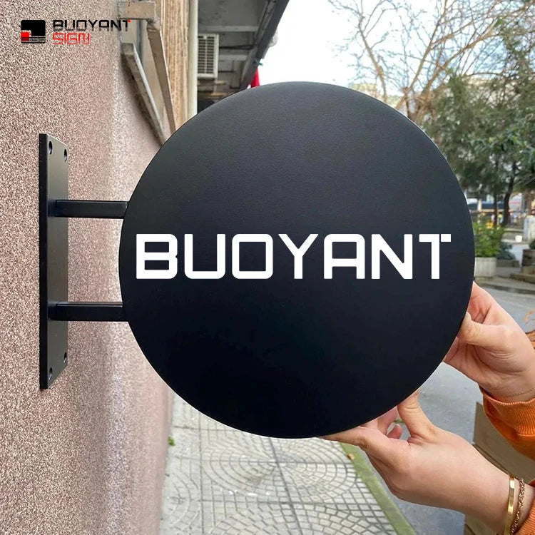 Outdoor Shop Business Logo Sign Stainless Steel Round Blade Signage for Storefront Advertising Boards