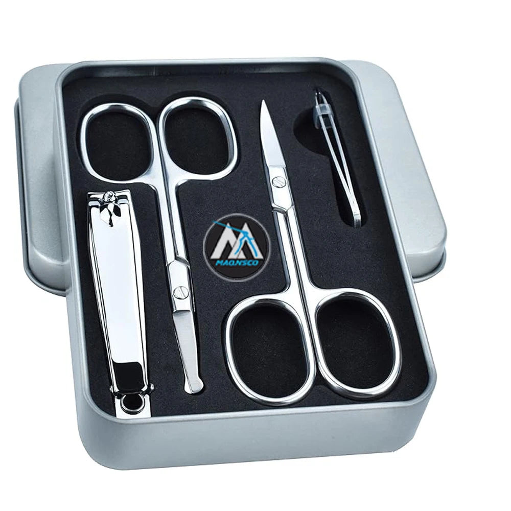 5Pcs Beauty Grooming Eyebrow Scissor Men Women Facial Nose Hair Scissor Curved Round Blunt Beard Manicure Pedicure Trimmer Set