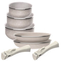 5-piece set: 2 frying pans 24/28cm and 3 saucepans 16/18/20cm in pressed aluminum with ILAG coating with 2 removable handles