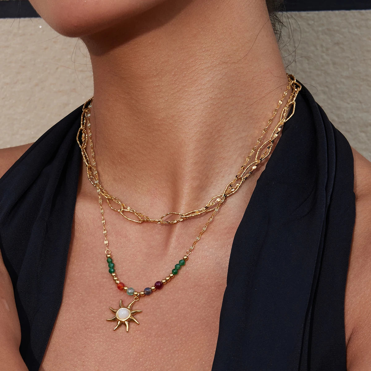 J&D 18K Gold Plated Stainless Steel  Sun Sharp Pendent Necklace Minimalist  for Jewelry Making