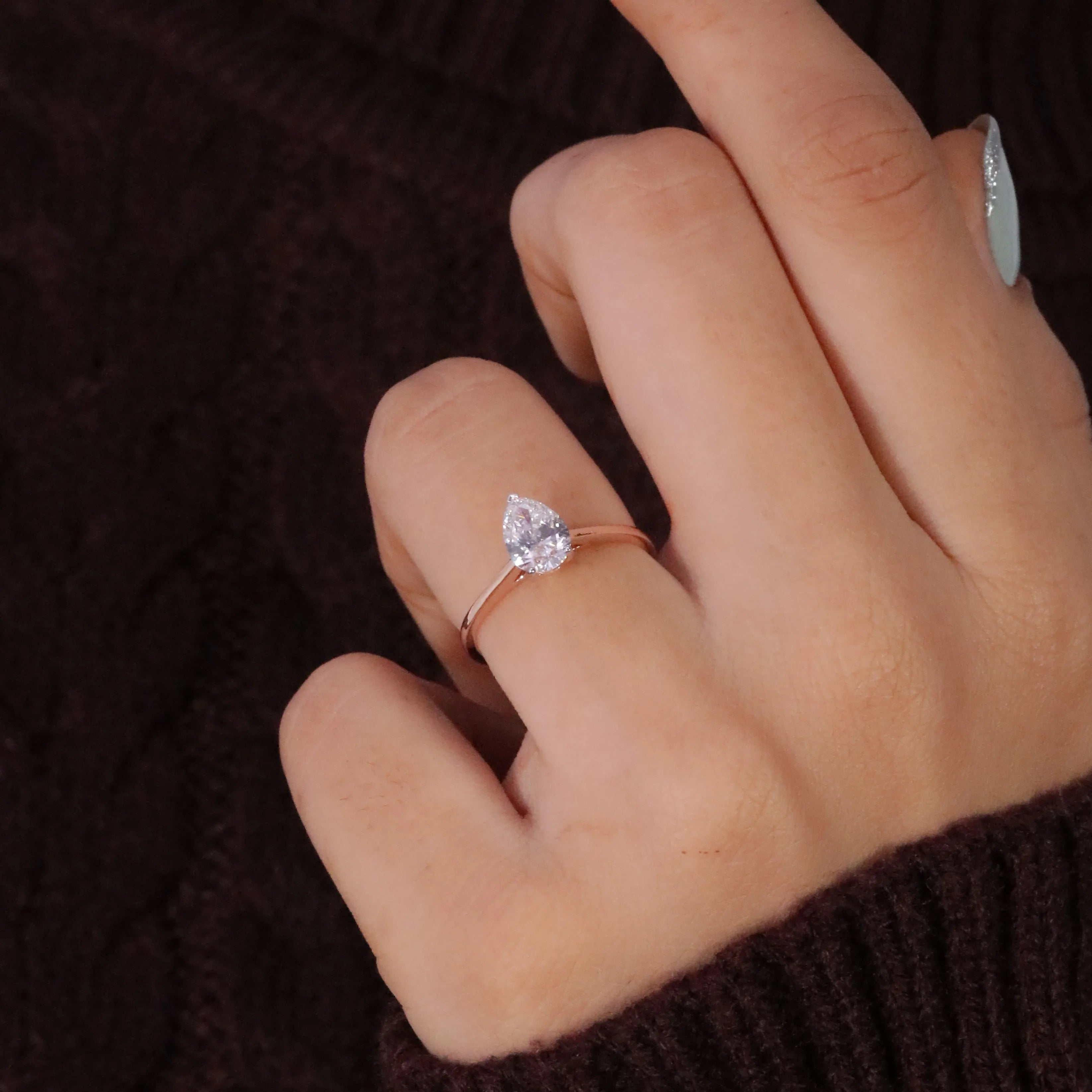 Original Classic Designer Jewelry Brand 925 Sterling Silver Pearl Pear Cut 14K Gold Plated IGI Certified Custom Unisex Ring