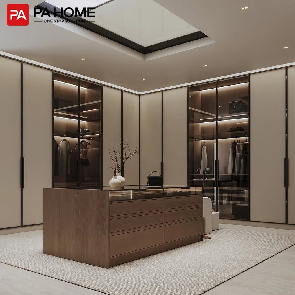 PA Modern Luxury L-Shaped Corner Walk-in Closet Furniture Bedroom Wardrobes