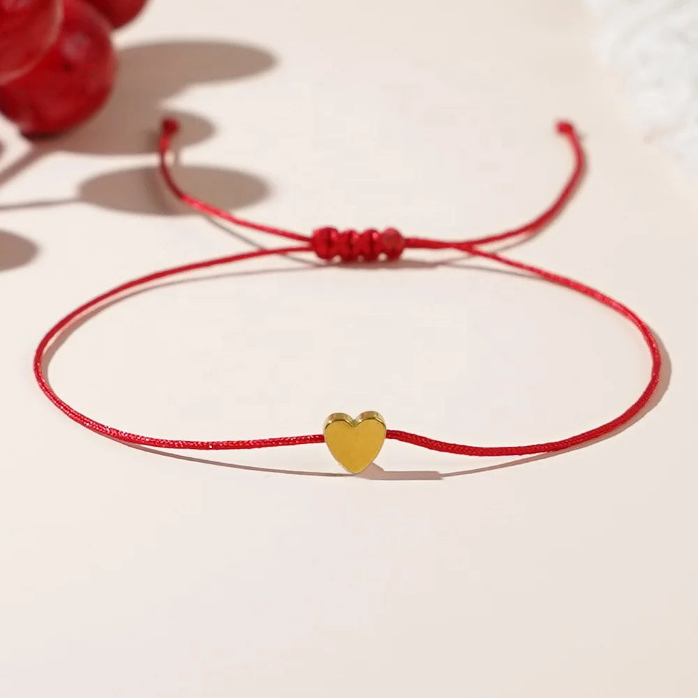 Wholesale Adjustable Colorful String Heart Natural Stone Bracelet Handmade Braided Rope Gold Plated Heart Bracelet Jewelry Gift