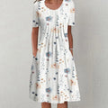 2025 Women's Casual Mid-Length Dress Cross-Border Trade on EBay for Wish Floral Print Neck Pocket Spring Summer