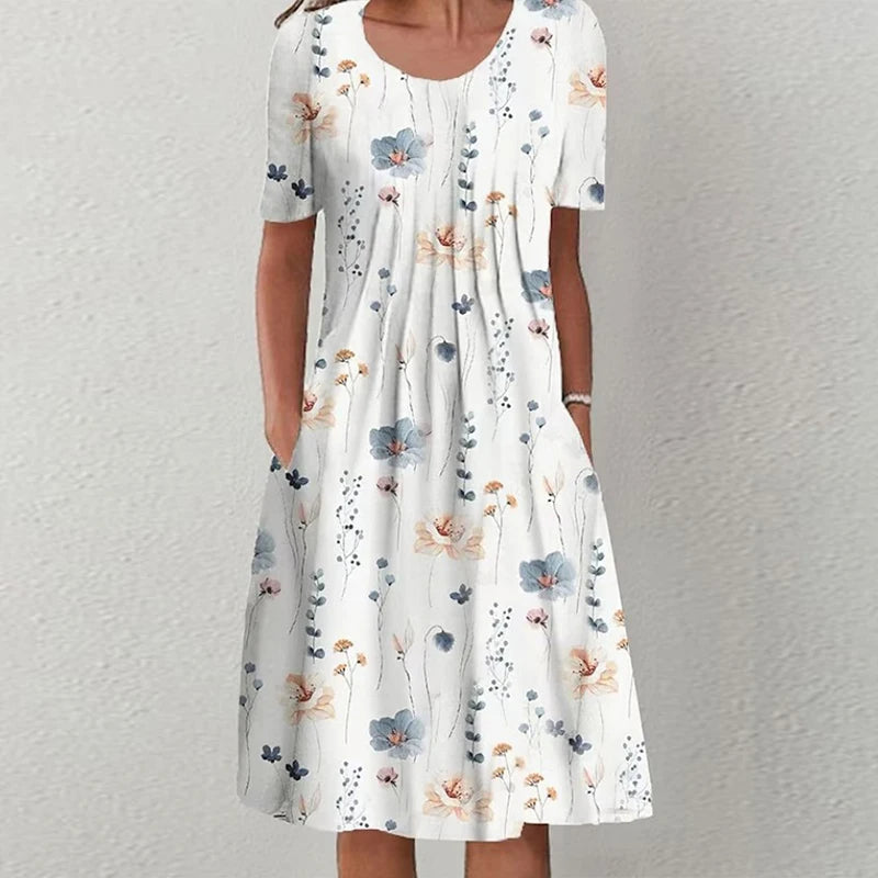 2025 Women's Casual Mid-Length Dress Cross-Border Trade on EBay for Wish Floral Print Neck Pocket Spring Summer