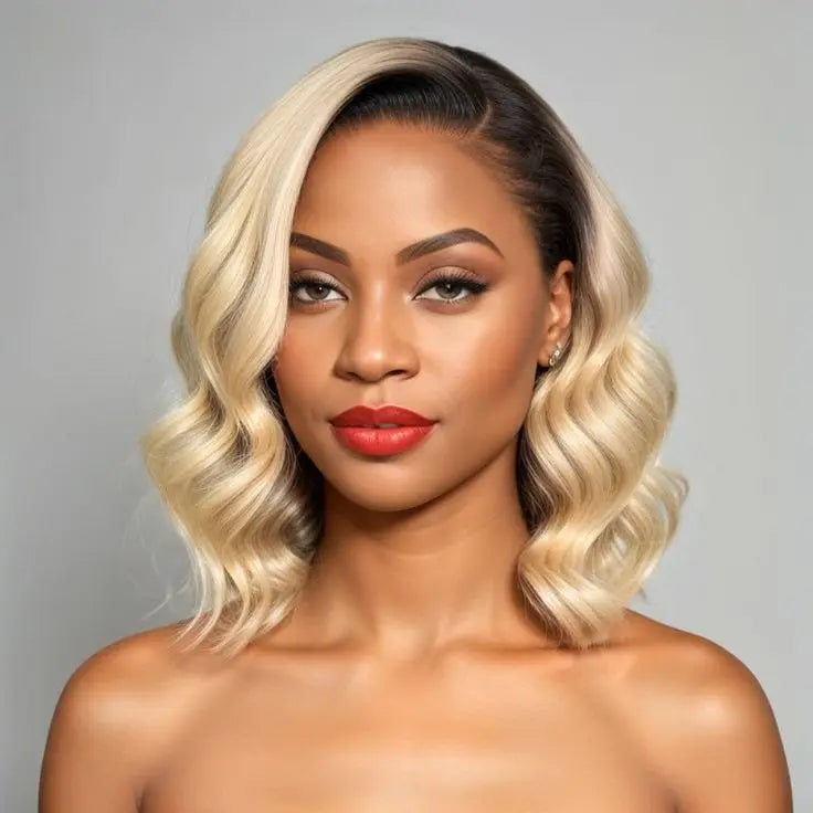 Blonde 613 Dark Root Loose Body Wave Wig Glueless 5x5 Closure HD Transparent Lace Front Wig Right C Part Short Wig