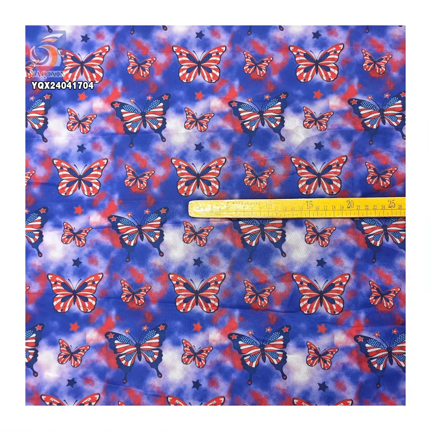 Novelty American Flag Colors Butterfly Pattern Design Digital Print Poly Tulle Fabric for Independence Day Party Dress