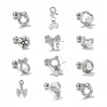 Luxury Daily Wear Silver Bowknot Piercing Earrings with 3A Zircon and Pearls Hypoallergenic Titanium Posts Body Jewelry