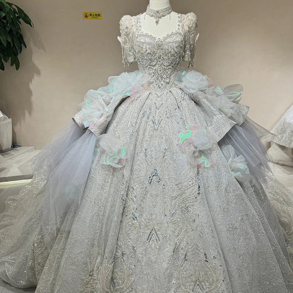 Jancember DW0009 Bling Short Sleeve Empire Sequin Wedding Puffy Dresses for Women