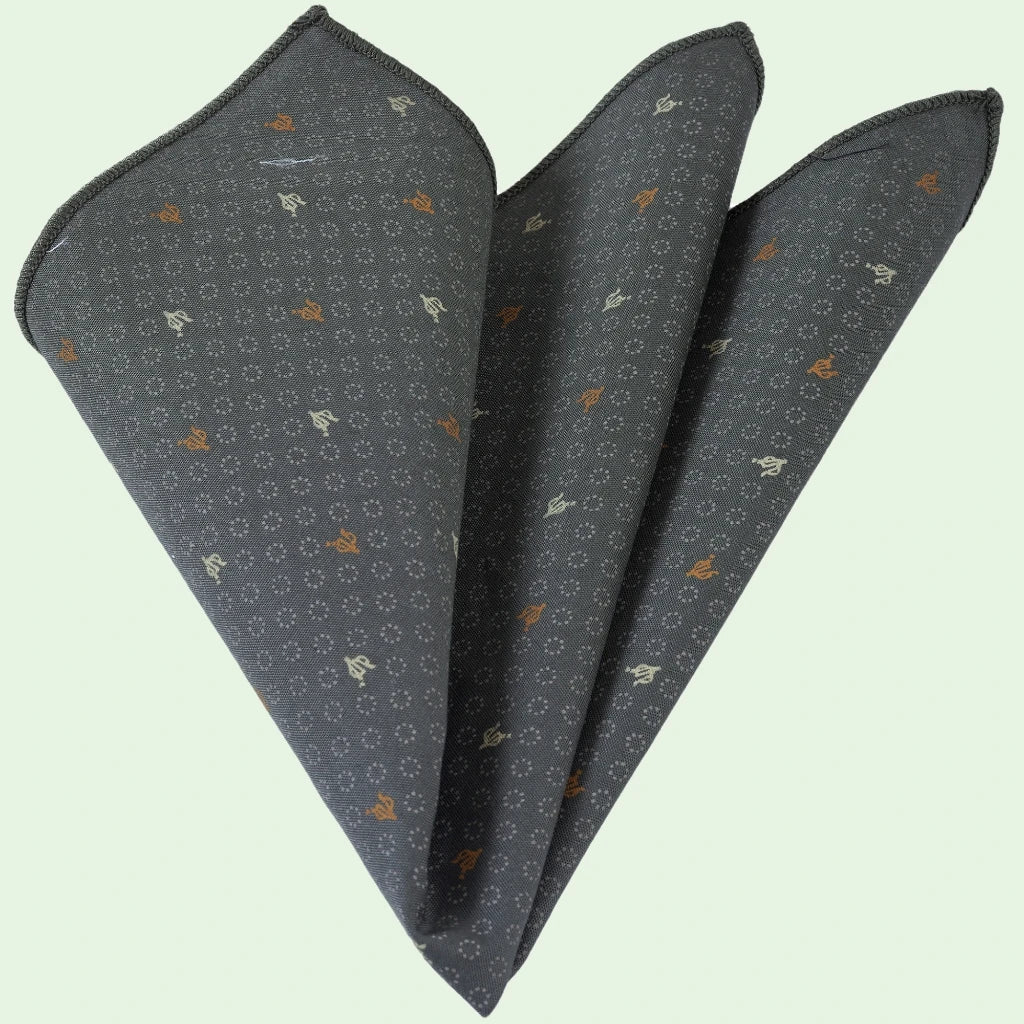 Exve Exclusive Olive Green Beige Orange Print Cotton Pocket Square From Turkey