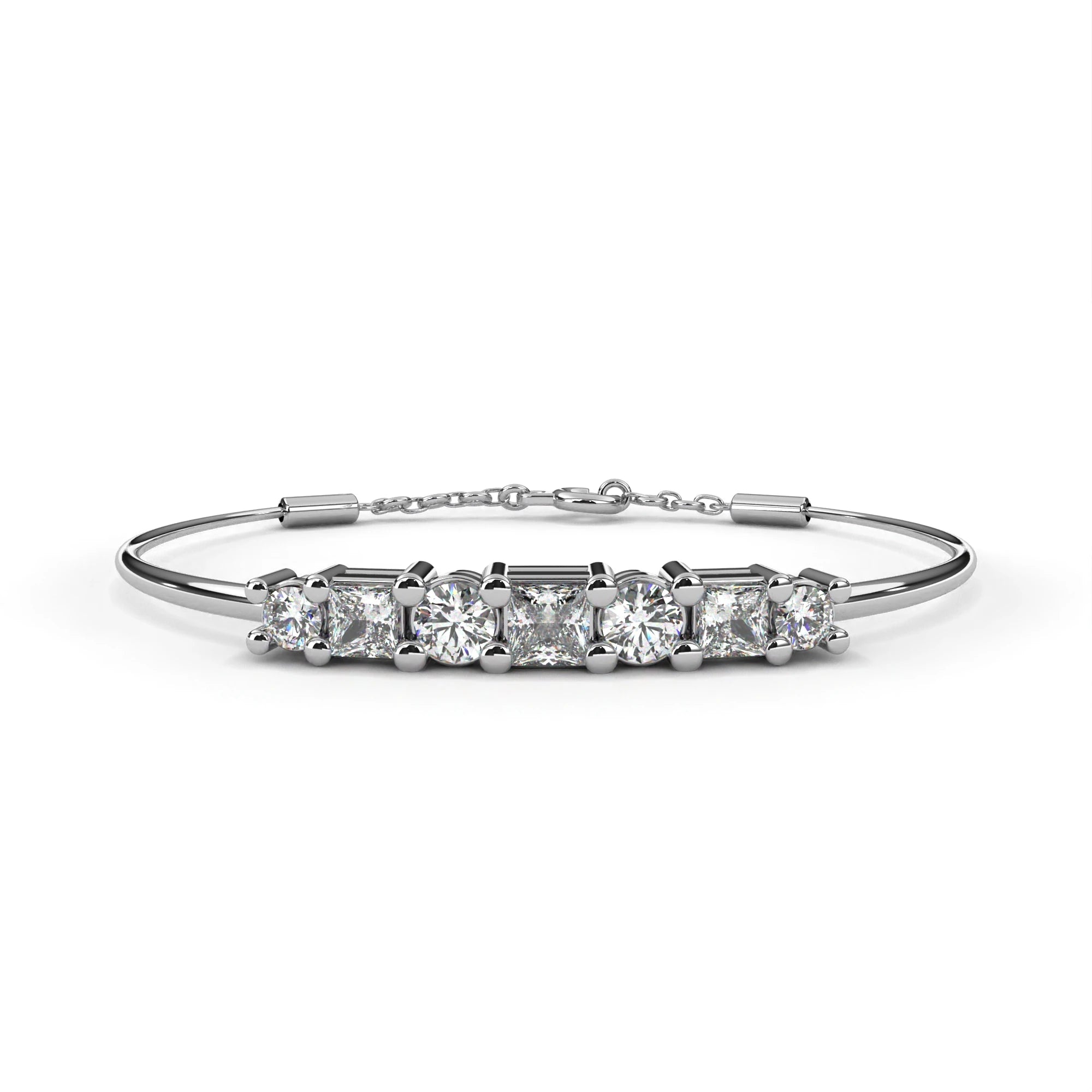 Real Diamond Beaded Princess Cut 925 Sterling Silver Women's Wedding Luxury Bracelet Bangle IGI Certified