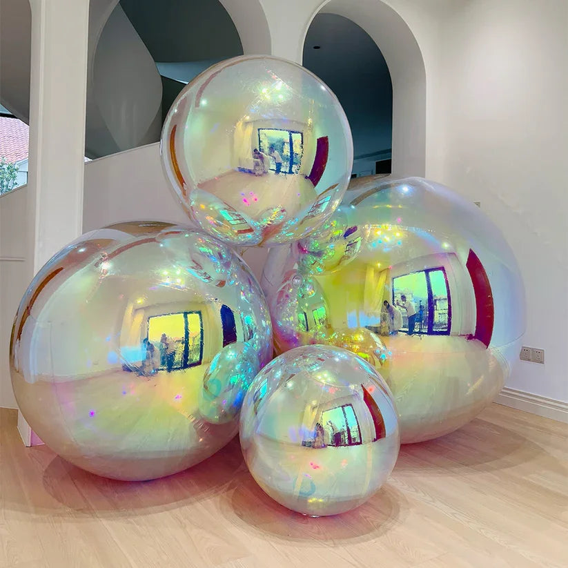 Iridescent Rainbow Color Inflatable Mirror Ball Reusable Big Bubble Shiny Balloon Giant Shiny Ball for Birthday Party Wedding