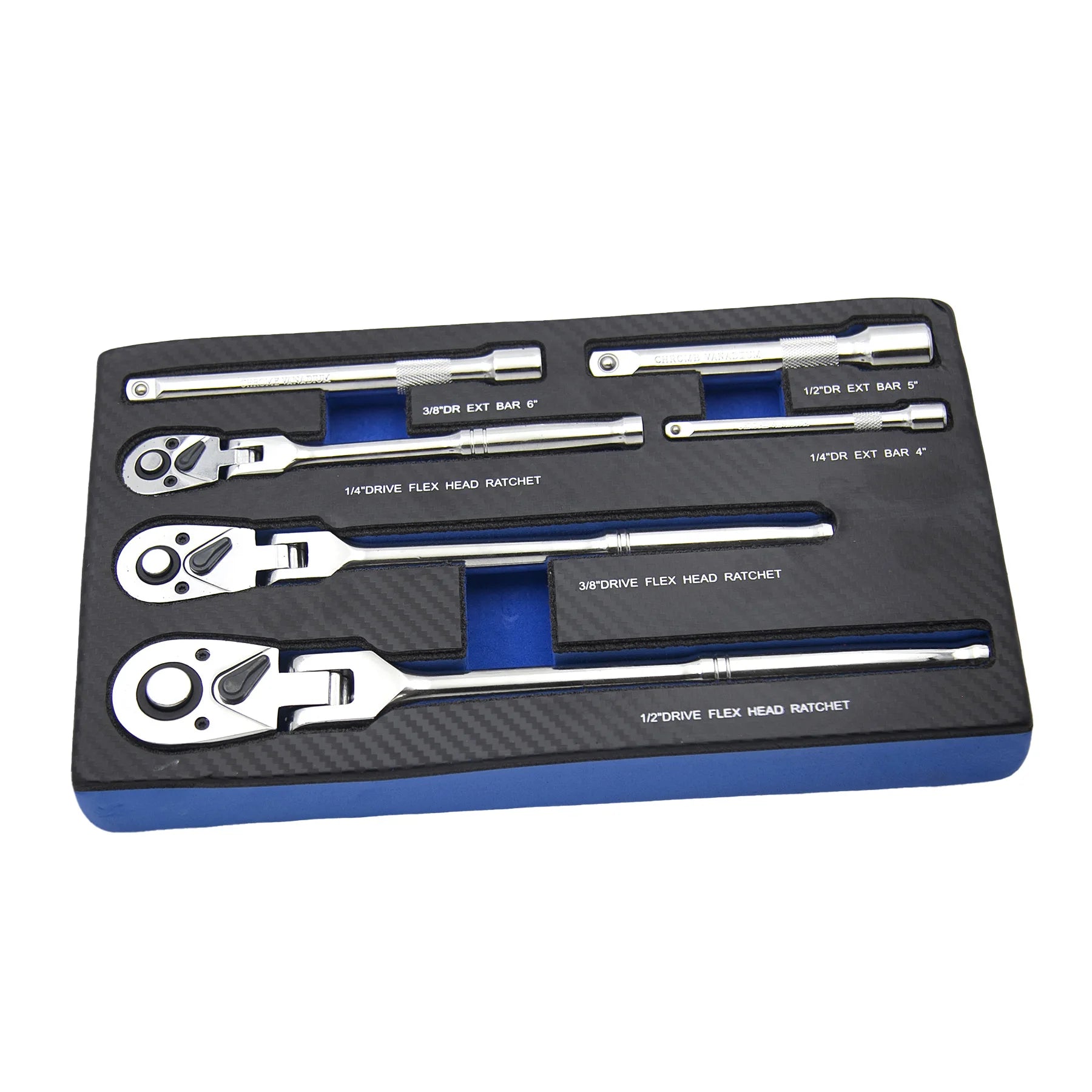 WZAUTO Professional 6pcs Flex Head Ratchet Wrench Set 1/4''3/8''1/2'' Drive 72T Quick Release Spanner Extension Bar OEM Metric