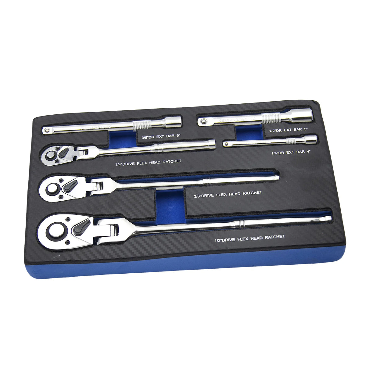 WZAUTO Professional 6pcs Flex Head Ratchet Wrench Set 1/4''3/8''1/2'' Drive 72T Quick Release Spanner Extension Bar OEM Metric MegaBDM