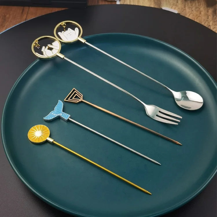 Custom Shape Stainless Steel Christmas Bento Fruit Food Picks Kid-Friendly Metal Mixing Spoon for Cocktail Beverages