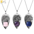 CSJA New Tree of Life Pendant Healing Natural Stone Square Beads Water Drop Crystal Necklace Jewelry Women H132