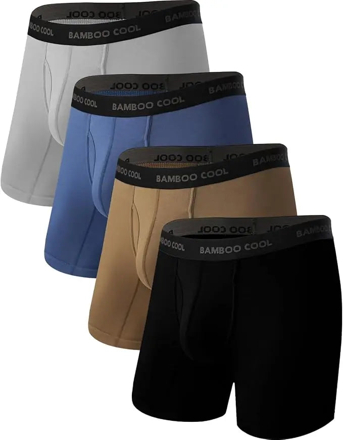 Ultra Breathable Men's Bamboo Cool Boxer Briefs Mid-Rise with Comfort Flexible Waistband No Riding up Multipack