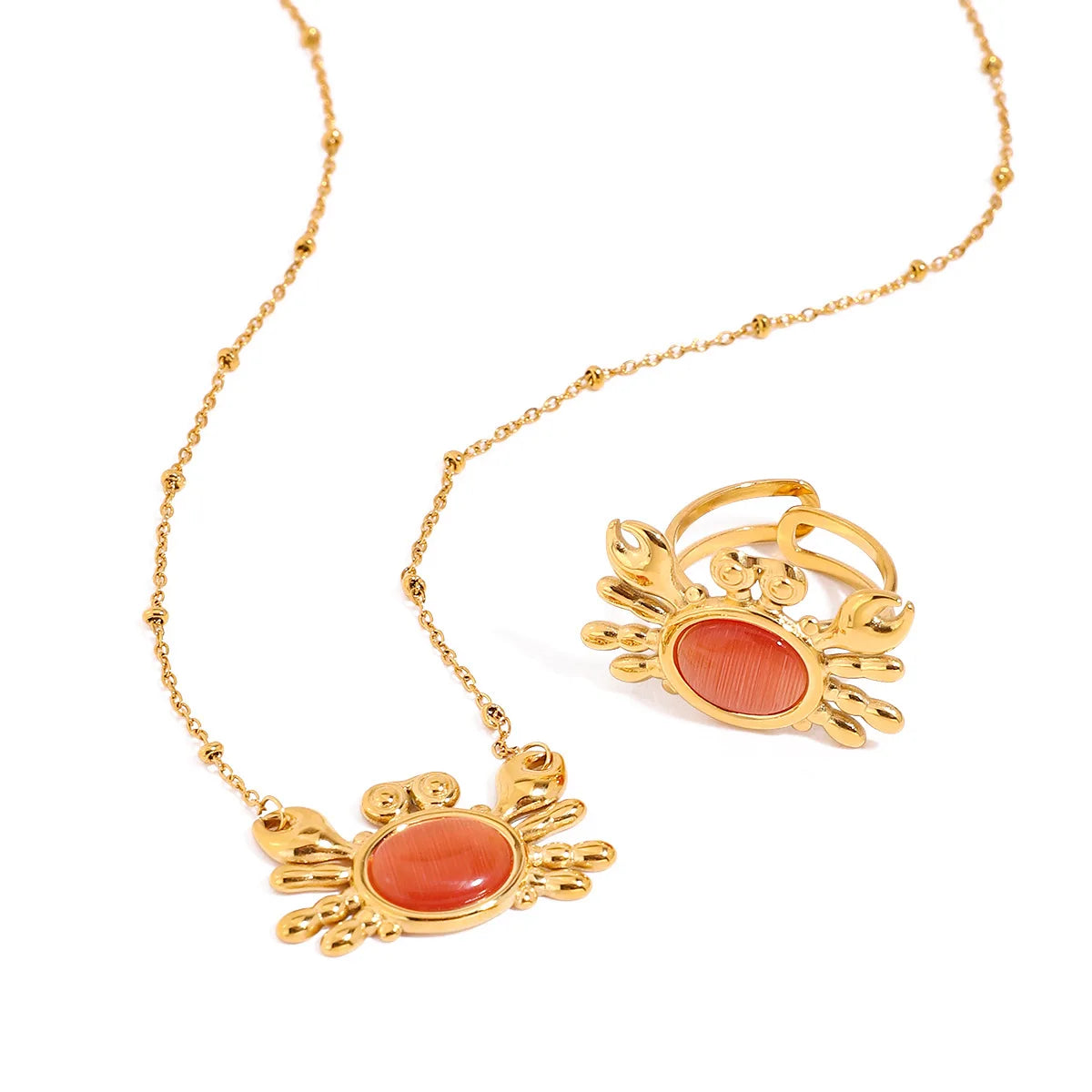 New Arrival Fashion Earrings 18K Gold Plated Stainless Steel Crab Necklace Jewelry Set