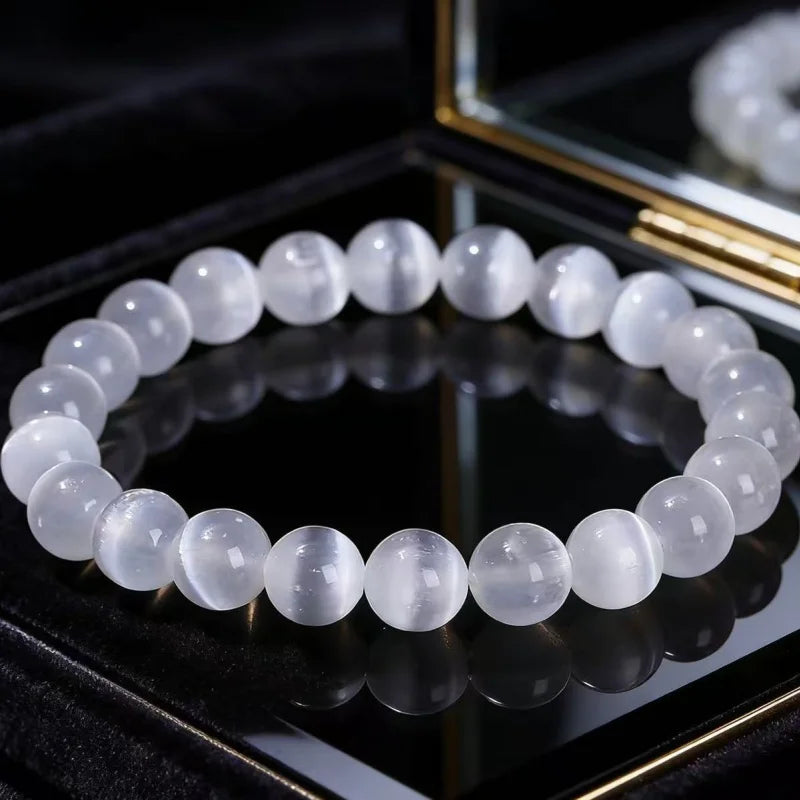 Natural Selenite Bracelet for Women Colorful Moroccan Selenite Beaded Stretch Bracelet 8mm Healing Jewelry for Meditation Gift