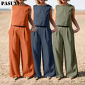 PASUXI Hot Sale Spring Female Solid Sleeveless Loose Sets Fashion Comfortable Wide Leg Pants Two Piece Sets