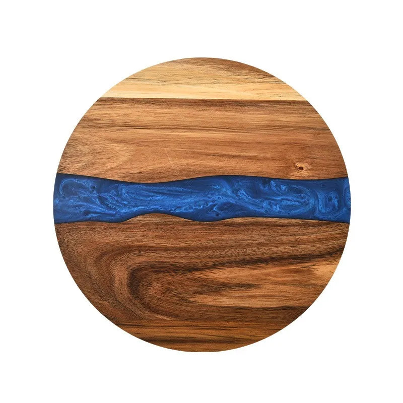 Acacia Wood Cutting Board Tray 25cm 1.5cm Thick Resin Spliced Sustainable Dishwasher Safe Kitchenware Food Serving Single 474g