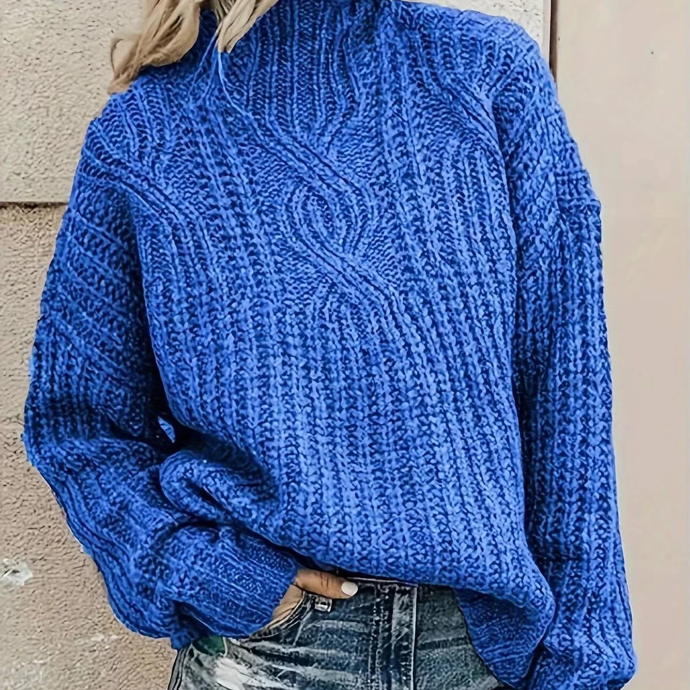 Wholesale Thick Women's Winter Cable Knit Sweater Long Sleeve Pullover with Turtleneck Warm Tights Casual Style with Front Logo