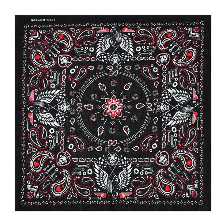 Custom Print Brand Logo Made Printed Square Bandana 55*55cm Skull Pattern Sport Style