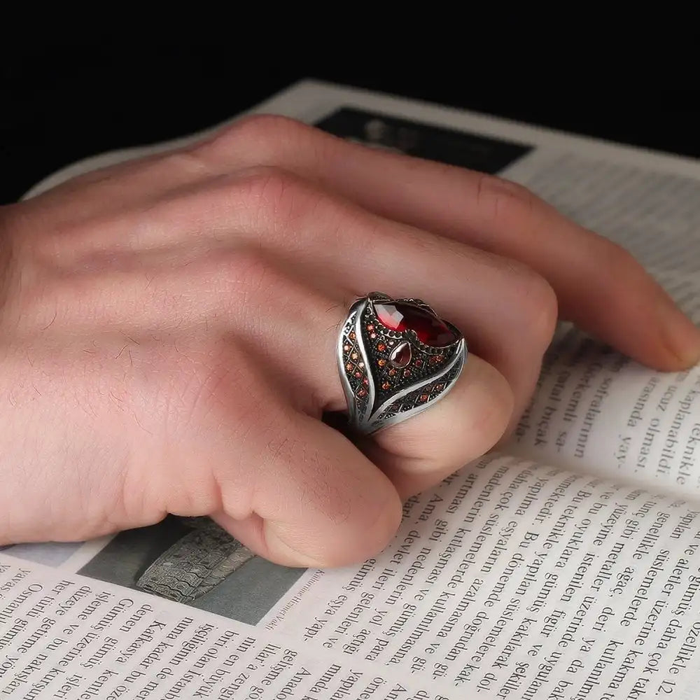 Wholesale Azuris VALKH1186 925 Sterling Silver Ottoman Style Men's Ring with Natural Stone Agate Handmade in Turkey