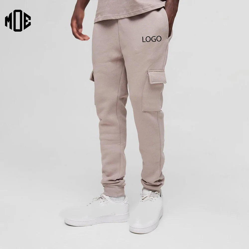 Loose Fit High Street Cargo Joggers Stylish Heavyweight 300gsm Pockets Sweatpants Man Trouser Custom Logo 100% Cotton Embroidery