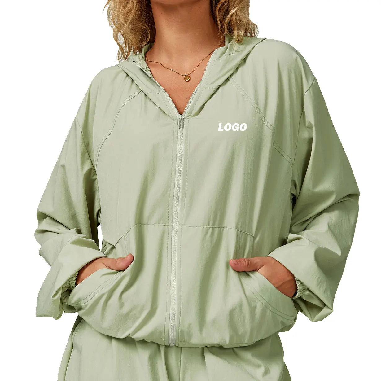 Summer UPF50+ Custom Logo Quick Dry Breathable Hooded Sun-proof Coat Zipper Loose Outfit Running Climbing Anti-UV Jacket Women