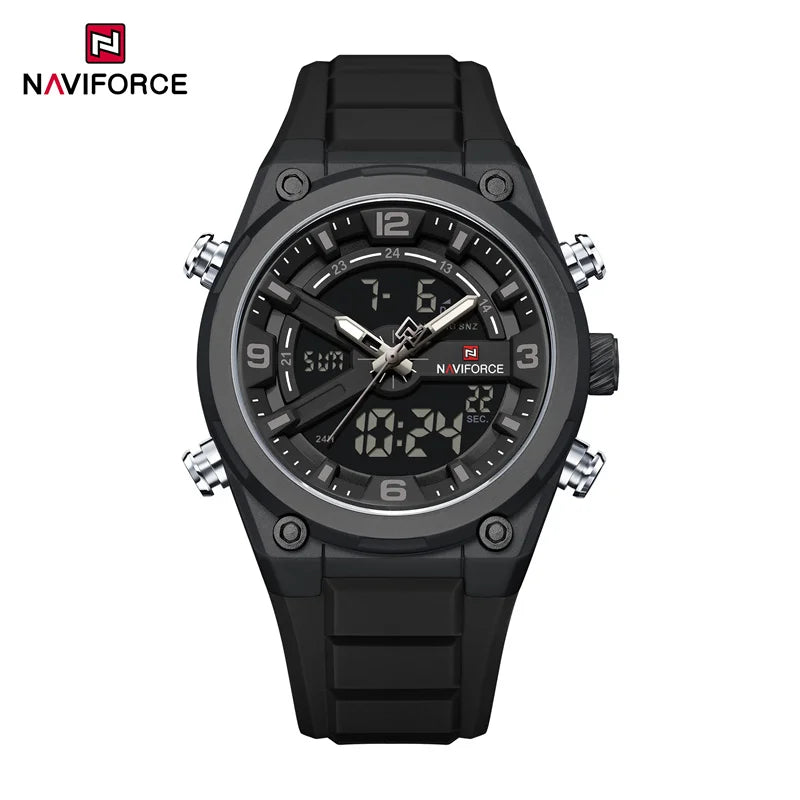 NAVIFORCE 9265 Led Multifunction Flashlights Wristwatch Factory New Design Dual Display Sports Chronograph Watches for Men
