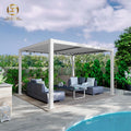 Sophisticated Solid Aluminum Motorized Bioclimatic Pergola 10x12 for Balcony with LED Lighting-Modern Luxury Outdoor Patio