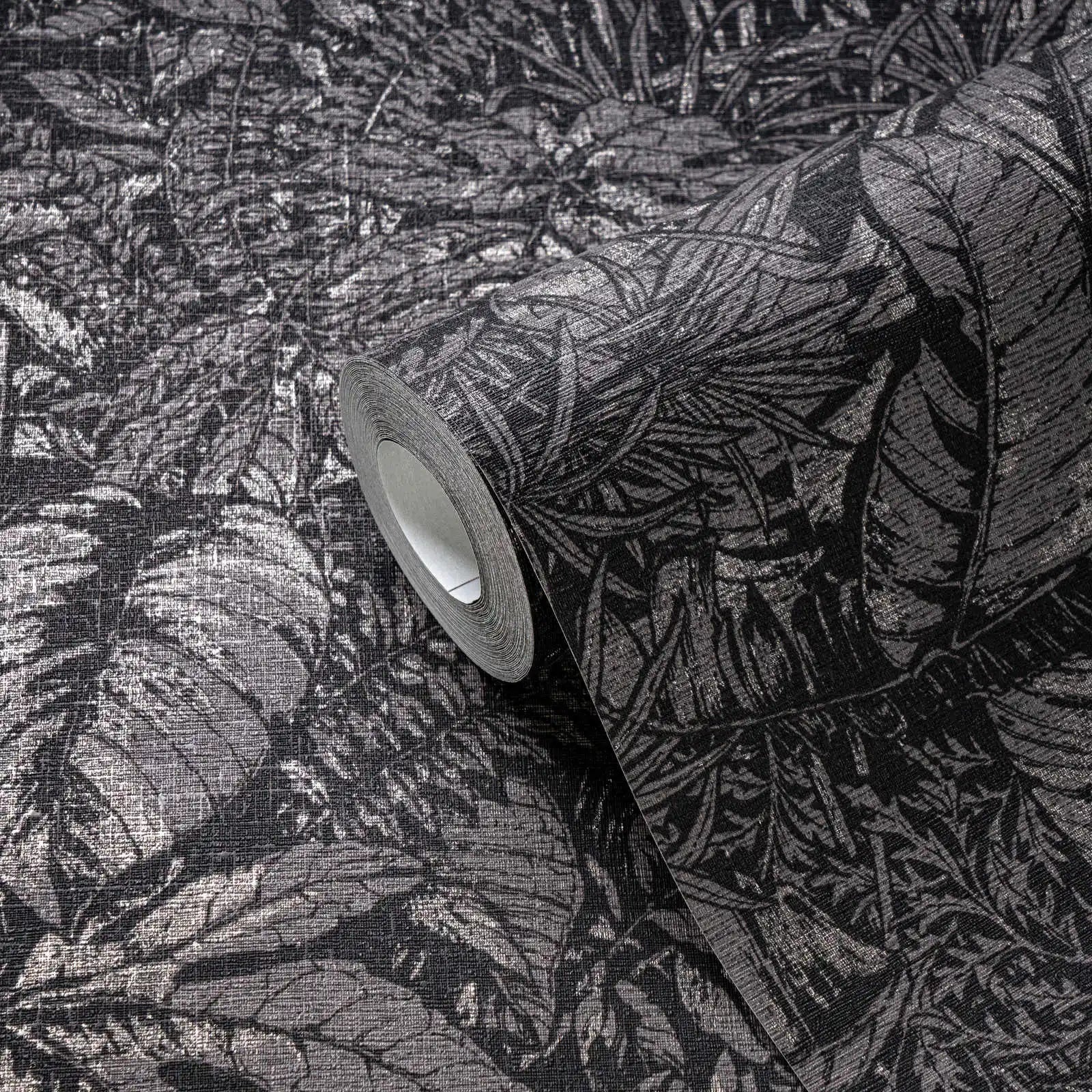 Made Germany Non Woven Vinyl Wallpaper Rolls Anti-static Kitchen Bathroom Nature Black Grey Silver Metallic Floral 1005x0.53m
