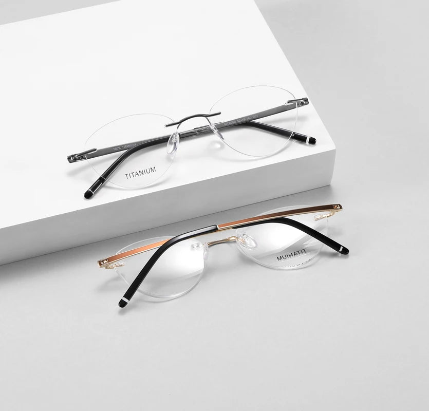 FEROCE Unisex Titanium Rimless Square Oval Eyeglasses Frame Optical Clear Vision Comfortable Lightweight Daily Wear Fashionable