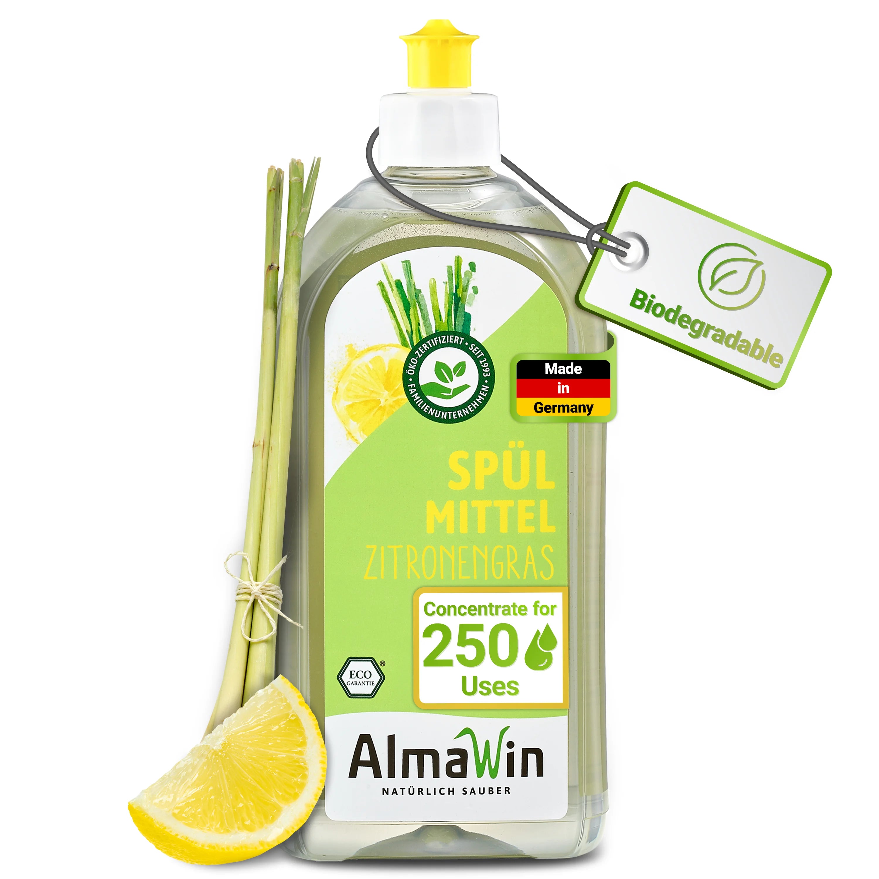 AlmaWin Export Dishwashing Liquid With Lemongrass Scent 500ml Powerful Organic Detergent