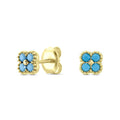 CANNER S925 Simple Sterling Silver Petal Four-Leaf Flower 5a Zircon Turquoise Stud Earrings 18k Gold-Plated Girl Jewelry