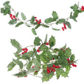 Artificial Garland Red Berry Christmas Leaves Rattan Red Vine Hanging Rattan Green Xmas Rattan for Home Party Decoration