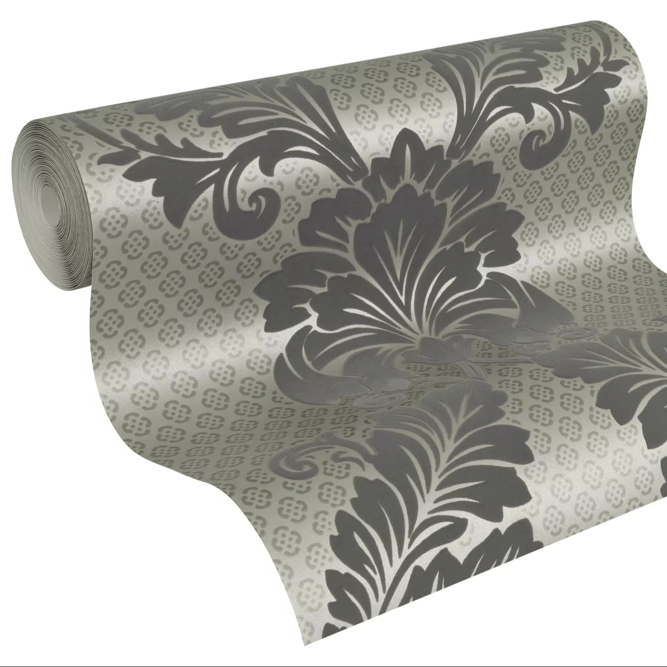 Made Germany Luxury Velvet Flock Damask Grey Bronze Non Woven Premium Fabric Wallpaper Rolls 1005x052m for Living Room Kitchen