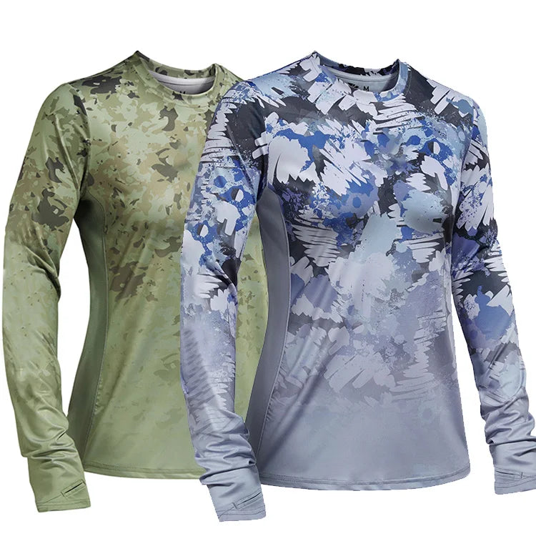 High Performance Women's Green Camo Plus Size Long Sleeve Waterproof Fishing Shirt Breathable Digital Print Anti-Bacterial UPF