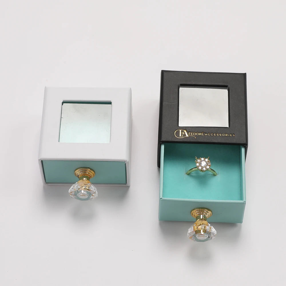 Customize Rectangle Packaging Clear PVC Window Paper Boxes Slid Drawer Gift Package Box with Stone Handle