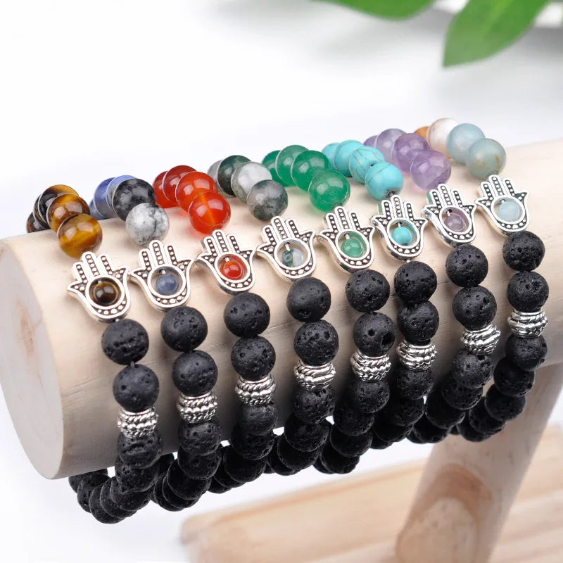 8mm Natural Stone Elastic Beaded Bracelet Lava Rock Gemstone Bracelet Classic Healing Crystal Yoga Charm Bracelet