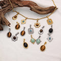 Customized Logo Stainless Steel Natural Stone Oval Pendant for Women and Men DIY Gemstone Stone Pendants Jewelry