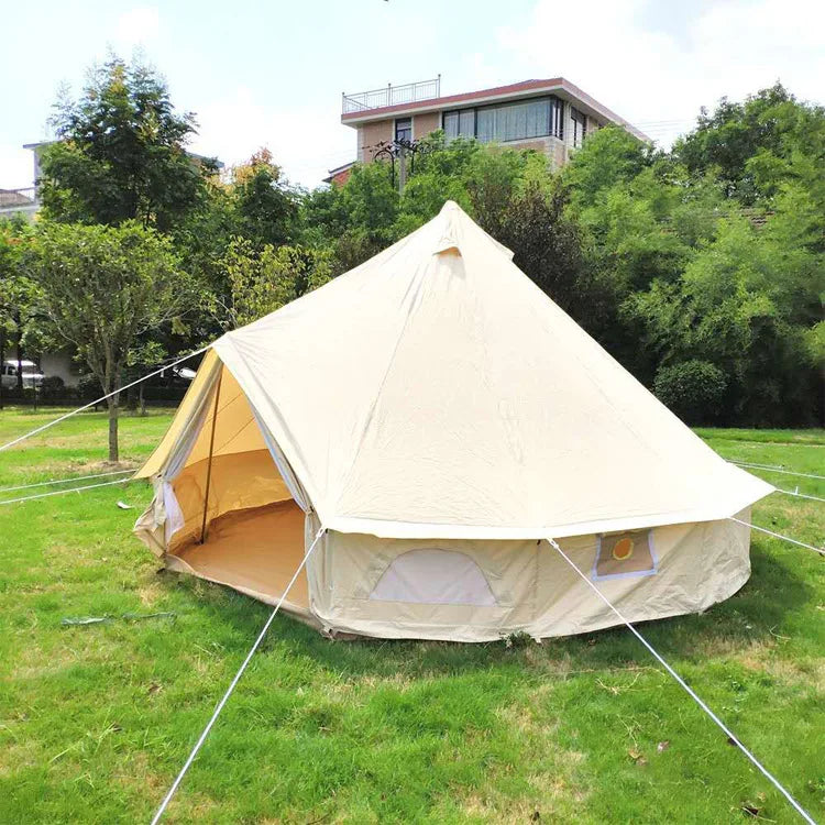 Large 4 Season 4M 2-4 Persons Durable Rainproof Outdoor Camping Yurt Canvas Beach Party Bell Tents with Stove Port for Campsite