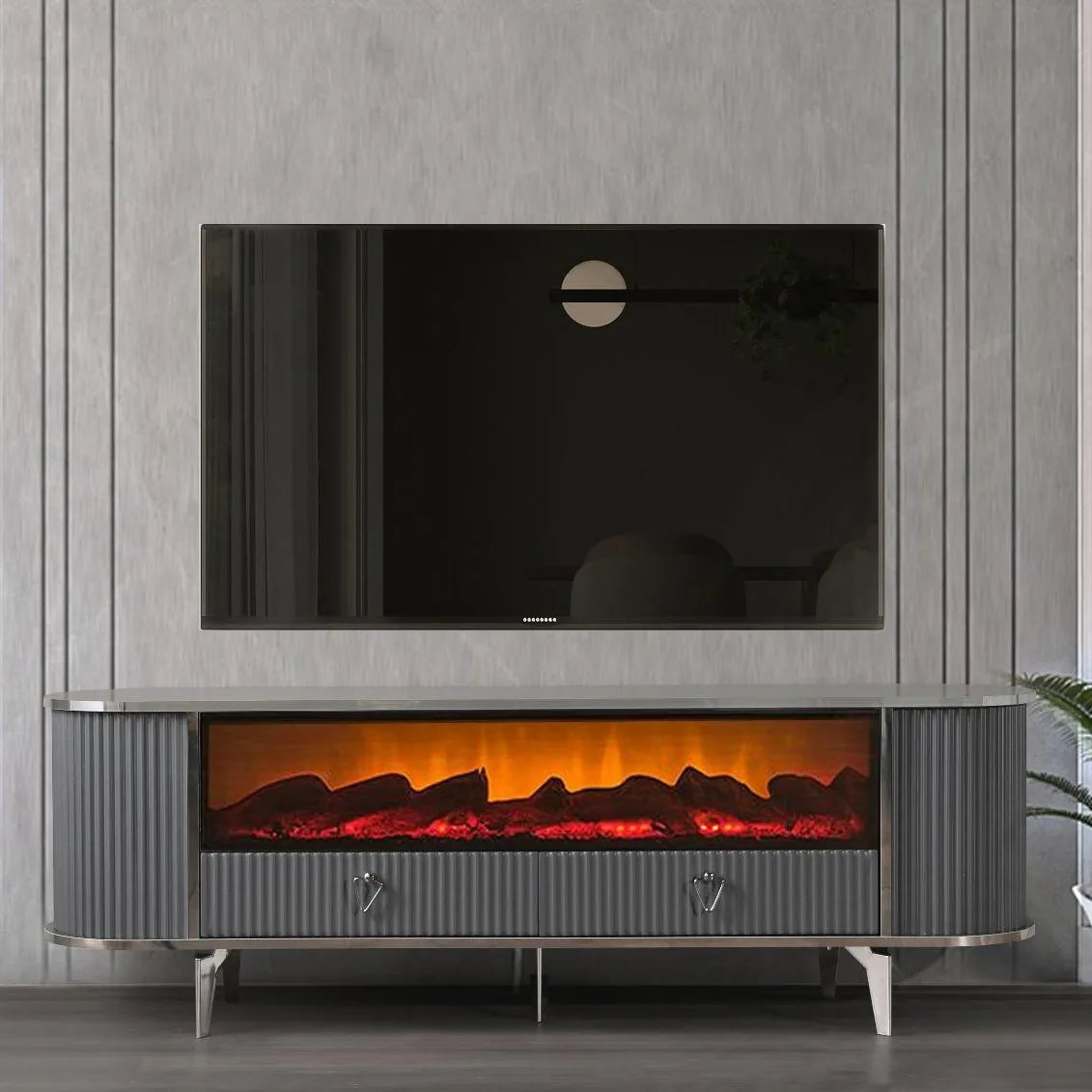 Modern Luxury Gray Coffee Table Bluetooth Connection Dining Home Wooden Electronic Fireplace MDF Board Hot Home Furniture