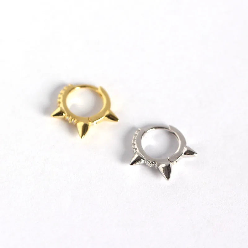 18k Gold Ladies Trendy Fashion Small 925 Sterling Silver Cubic Zircon PUNK RIVET Jewelry Earrings Women Hoop Earring for Women